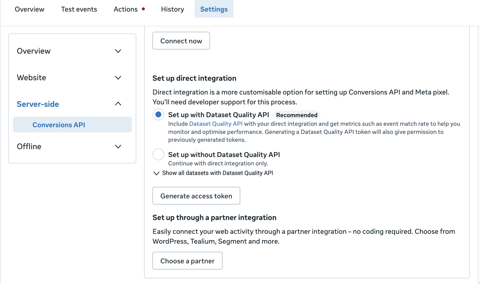 Events Manager → Settings → Conversions API → Generate access token