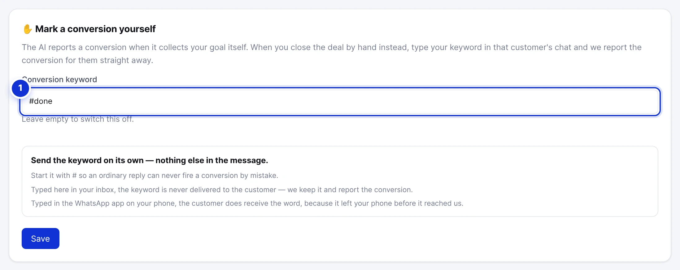 The conversion keyword panel.
