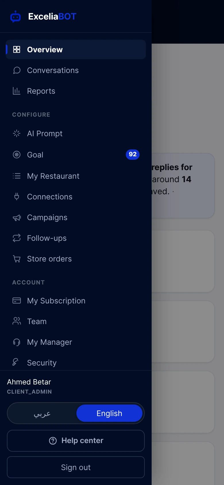 The menu drawer on a phone.