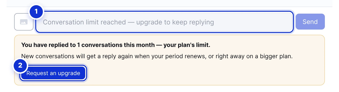 What the inbox shows when the plan’s conversations for the period are used up.
